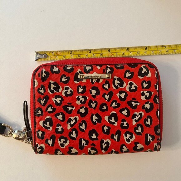 Stella & Dot Wild Hearts Tech Clutch Red Gold Zipper Wallet Abstract Zip Around - Picture 10 of 11